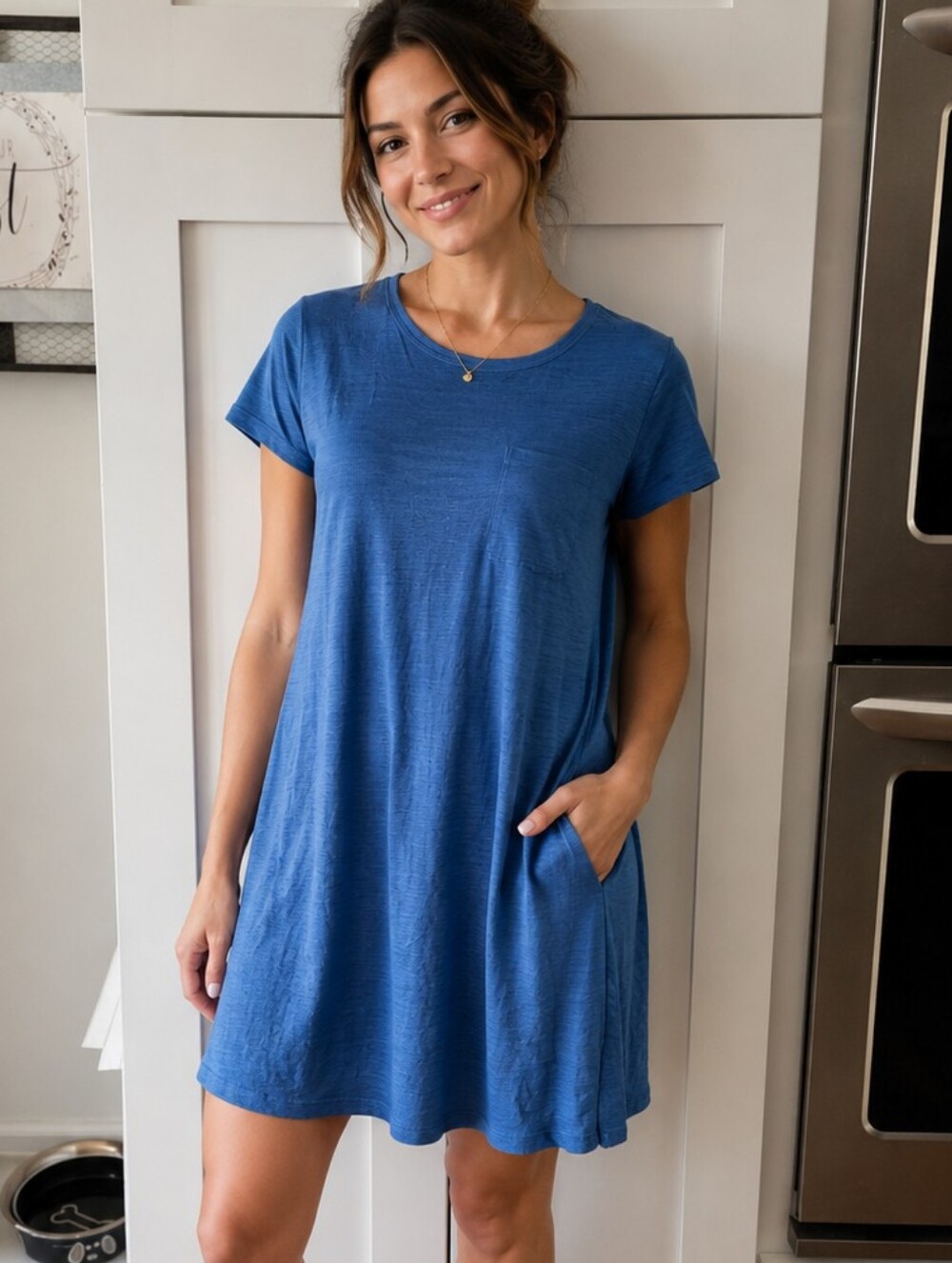 LuLaRoe Carly Swing Dress Blue Size XXS Pocket Flowy Cotton Casual Short Sleeve